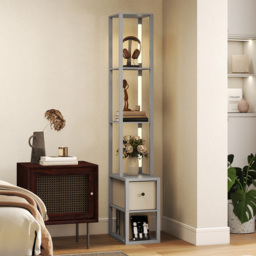 HOMCOM Single Drawer 4 Shelf Grey LED Floor Lamp - Size: 32 x 21 x 51.5cm - Wilko - thumbnail 4