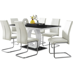 Furniturebox Lucia Fontant 6 Seater Dining Set Black Gloss White and Chrome - Wilko - thumbnail 3