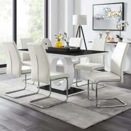 Furniturebox Lucia Fontant 6 Seater Dining Set Black Gloss White and Chrome - Wilko - thumbnail 1