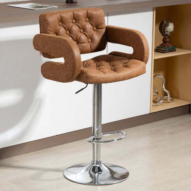 Portland Brown PU Leather Height Adjustable Swivel Bar Stool - Size: Single - Wilko - image 1
