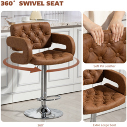 Portland Brown PU Leather Height Adjustable Swivel Bar Stool - Size: Single - Wilko - thumbnail 6