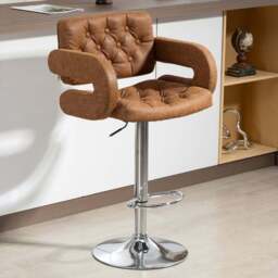 Portland Brown PU Leather Height Adjustable Swivel Bar Stool - Size: Single - Wilko - thumbnail 1