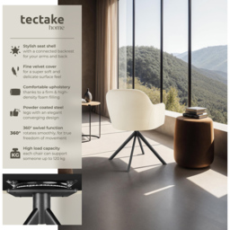 tectake Set of 6 Cream and Black Velvet Fabric Swivel Accent Armchair - Size: Single - Wilko - thumbnail 7