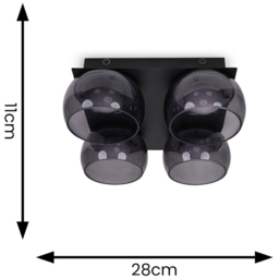 ValueLights Alissa Matt Black LED 4 Way Ceiling Light with Smoked Glass - Wilko - thumbnail 7