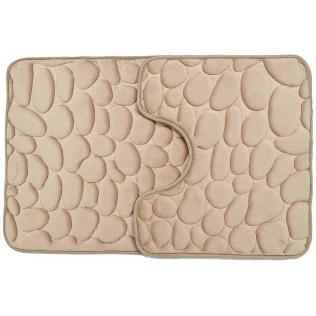 Pebble Bath and Pedestal Mat Set - Beige - Wilko - image 1