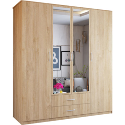 Sliding Wardrobes 4U London 4 Door 2 Drawer Oak Hinged Central Mirrored Wardrobe 171cm - Size: 4 Door, 2 Drawer - Brown - Wilko - thumbnail 3