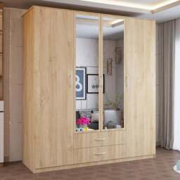 Sliding Wardrobes 4U London 4 Door 2 Drawer Oak Hinged Central Mirrored Wardrobe 171cm - Size: 4 Door, 2 Drawer - Brown - Wilko - thumbnail 1