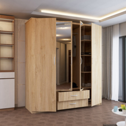 Sliding Wardrobes 4U London 4 Door 2 Drawer Oak Hinged Central Mirrored Wardrobe 171cm - Size: 4 Door, 2 Drawer - Brown - Wilko - thumbnail 4