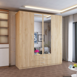Sliding Wardrobes 4U London 4 Door 2 Drawer Oak Hinged Central Mirrored Wardrobe 171cm - Size: 4 Door, 2 Drawer - Brown - Wilko - thumbnail 6