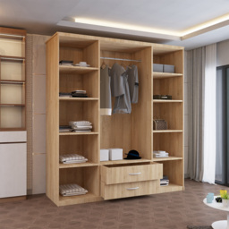 Sliding Wardrobes 4U London 4 Door 2 Drawer Oak Hinged Central Mirrored Wardrobe 171cm - Size: 4 Door, 2 Drawer - Brown - Wilko - thumbnail 5