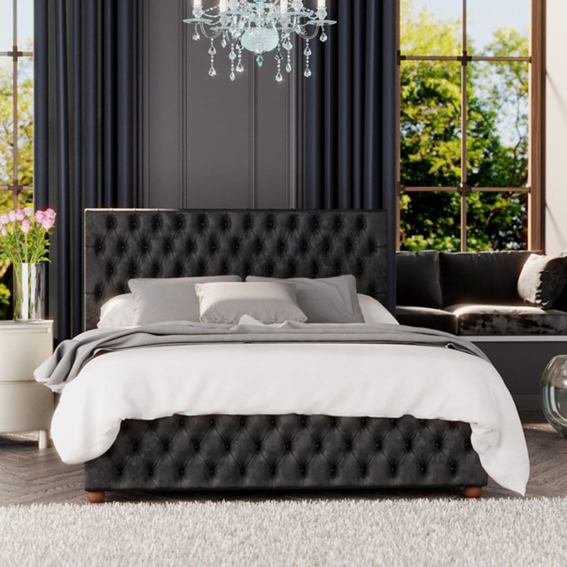 Laurence Llewelyn-Bowen Seren Double Black Mirazzi Velvet Ottoman Bed - Wilko - image 1