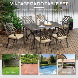 Outsunny 6 Seater Garden Dining Set with Parasol Hole Bronze - Brown - Wilko - thumbnail 7
