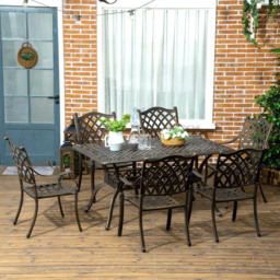Outsunny 6 Seater Garden Dining Set with Parasol Hole Bronze - Brown - Wilko - thumbnail 1