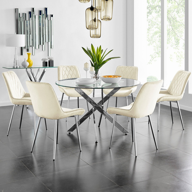 Furniturebox Arona Cesano 6 Seater Round Dining Set Cream and Chrome - Wilko - image 1