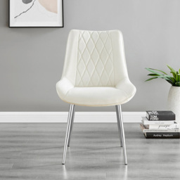 Furniturebox Arona Cesano 6 Seater Round Dining Set Cream and Chrome - Wilko - thumbnail 3