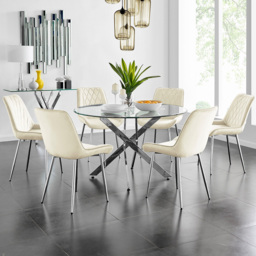 Furniturebox Arona Cesano 6 Seater Round Dining Set Cream and Chrome - Wilko