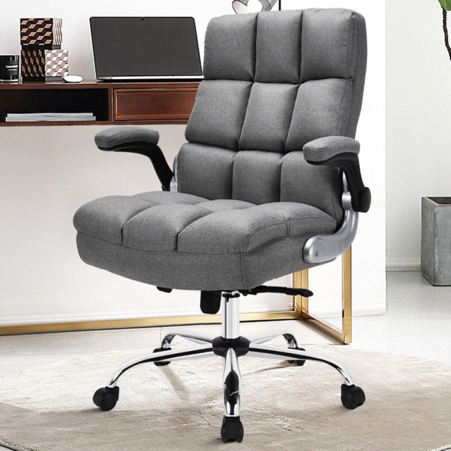 Costway Grey Linen Upholstered Office Chair - Size: 72 x 66 x 47cm - Wilko - image 1