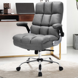 Costway Grey Linen Upholstered Office Chair - Size: 72 x 66 x 47cm - Wilko - thumbnail 1