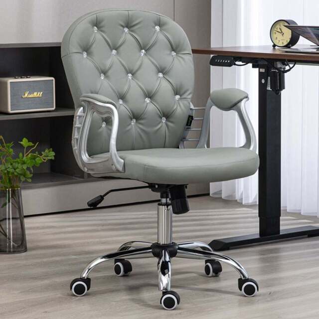 Portland Grey PU Diamante Padded Swivel Office Chair - Size: 103 x 60.5 x 59.5cm - Wilko - image 1