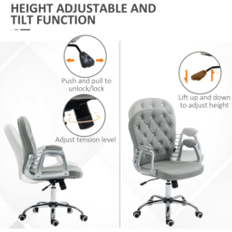 Portland Grey PU Diamante Padded Swivel Office Chair - Size: 103 x 60.5 x 59.5cm - Wilko - thumbnail 7