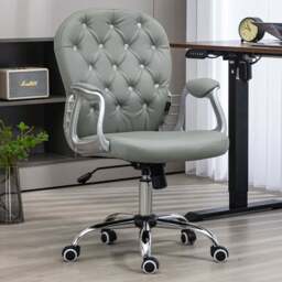 Portland Grey PU Diamante Padded Swivel Office Chair - Size: 103 x 60.5 x 59.5cm - Wilko