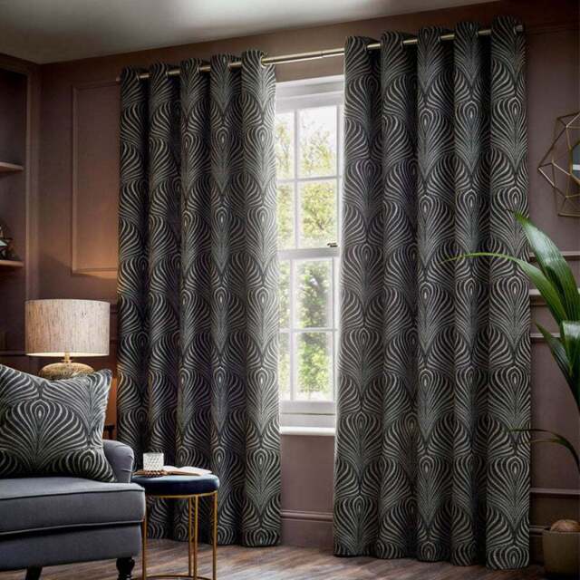 Paoletti Gatsby Black Jacquard Eyelet Curtain 229 x 183cm - Size: W 183 x D 229cm - Wilko - image 1