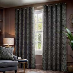 Paoletti Gatsby Black Jacquard Eyelet Curtain 229 x 183cm - Size: W 183 x D 229cm - Wilko