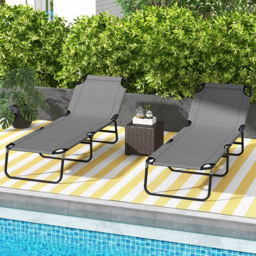 Outsunny Set of 2 Grey 5 Level Adjustable Sun Lounger - Size: 28 x 56 x 190cm - Wilko