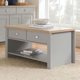 Highgate 2 Drawer Grey and Oak Coffee Table - Size: 53 x 99 x 50cm - Birlea - Wilko
