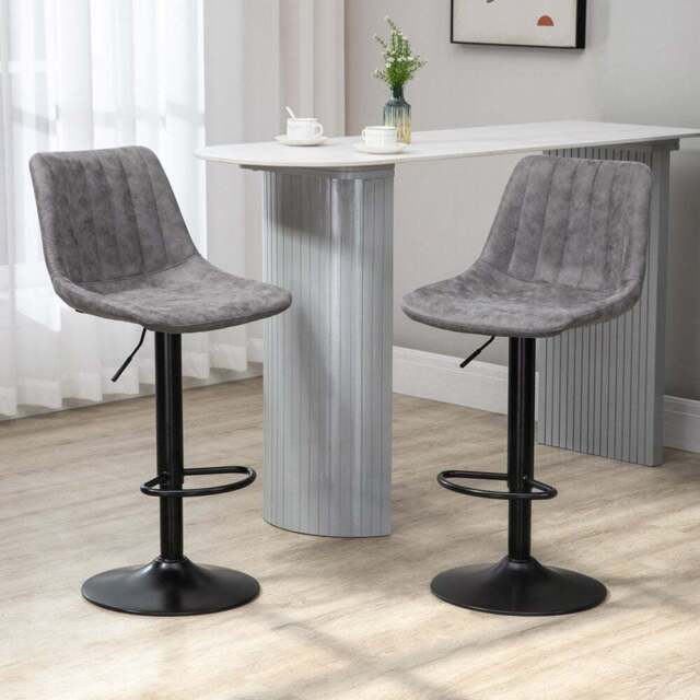 Portland Grey Microfibre Height Adjustable Swivel Bar Stool Set of 2 - Wilko - image 1