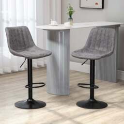 Portland Grey Microfibre Height Adjustable Swivel Bar Stool Set of 2 - Wilko