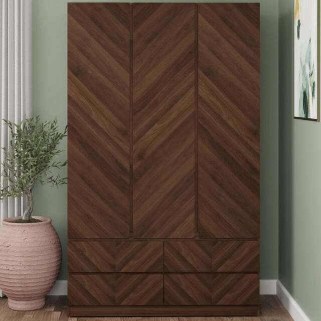 GFW Catania 3 Door 4 Drawer Royal Walnut Wood Wardrobe - Size: 3 Door, 4 Drawer - Brown - Wilko - image 1