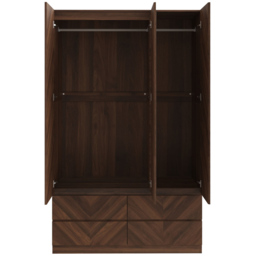 GFW Catania 3 Door 4 Drawer Royal Walnut Wood Wardrobe - Size: 3 Door, 4 Drawer - Brown - Wilko - thumbnail 4