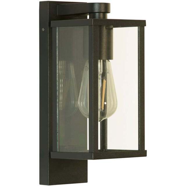Lighting Collection Black and Clear Glass Traditional Lantern Wall Light - Size: 33 x 16 x 20cm - Sand Black - Wilko - image 1