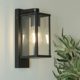 Lighting Collection Black and Clear Glass Traditional Lantern Wall Light - Size: 33 x 16 x 20cm - Sand Black - Wilko - thumbnail 3