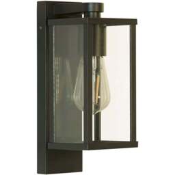 Lighting Collection Black and Clear Glass Traditional Lantern Wall Light - Size: 33 x 16 x 20cm - Sand Black - Wilko - thumbnail 1