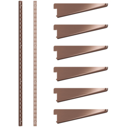Rothley Antique Copper Twin Slot Shelving Kit 10.5 inch Brackets and 78 inch Uprights - Size: 205 x 7 x 11cm - Gold - Wilko