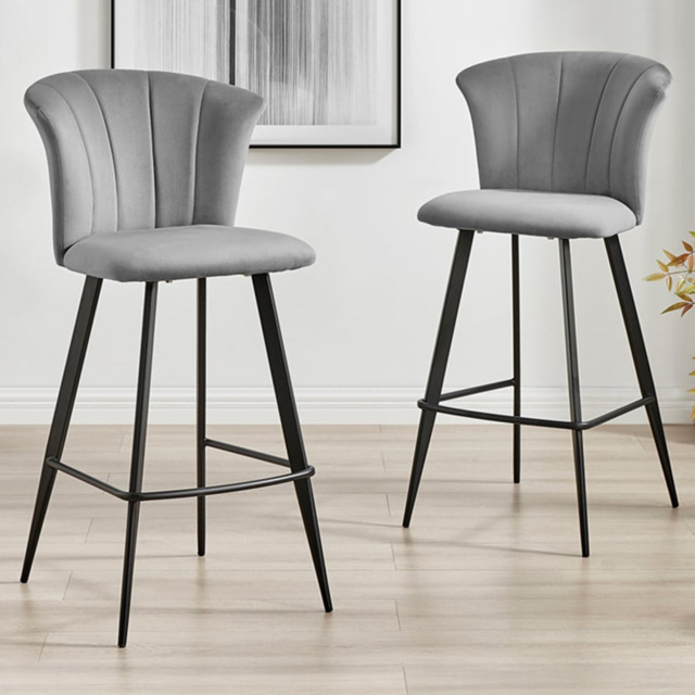 Furniturebox Hazel Grey and Black Velvet Bar Stool Set of 2 - Wilko - image 1