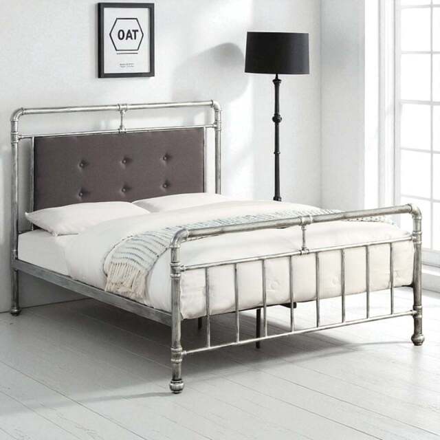 OAT Home Shoreditch King Size Distressed Silver Industrial Scaffold Metal Bed - Wilko - image 1