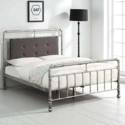 OAT Home Shoreditch King Size Distressed Silver Industrial Scaffold Metal Bed - Wilko