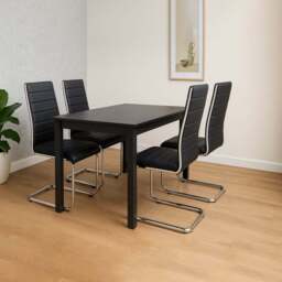 Kosy Koala 4 Seater Striped Faux Leather Wooden Dining Set White and Black - Brown - Wilko - thumbnail 5