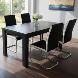 Kosy Koala 4 Seater Striped Faux Leather Wooden Dining Set White and Black - Brown - Wilko - thumbnail 1