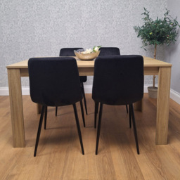 Kosy Koala 4 Seater Velvet Dining Set Oak Effect and Black - Multi - Portland - Wilko - thumbnail 4