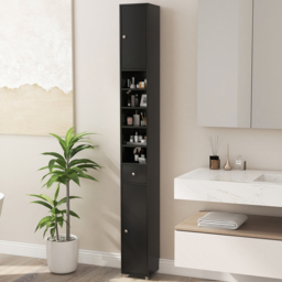 Costway 2 Door Single Drawer Black Tall Bathroom Cabinet - Size: 111.8 x 27.9 x 17.78cm - Wilko