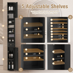 Costway 2 Door Single Drawer Black Tall Bathroom Cabinet - Size: 111.8 x 27.9 x 17.78cm - Wilko - thumbnail 7