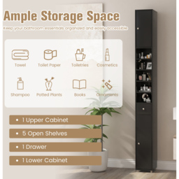 Costway 2 Door Single Drawer Black Tall Bathroom Cabinet - Size: 111.8 x 27.9 x 17.78cm - Wilko - thumbnail 6