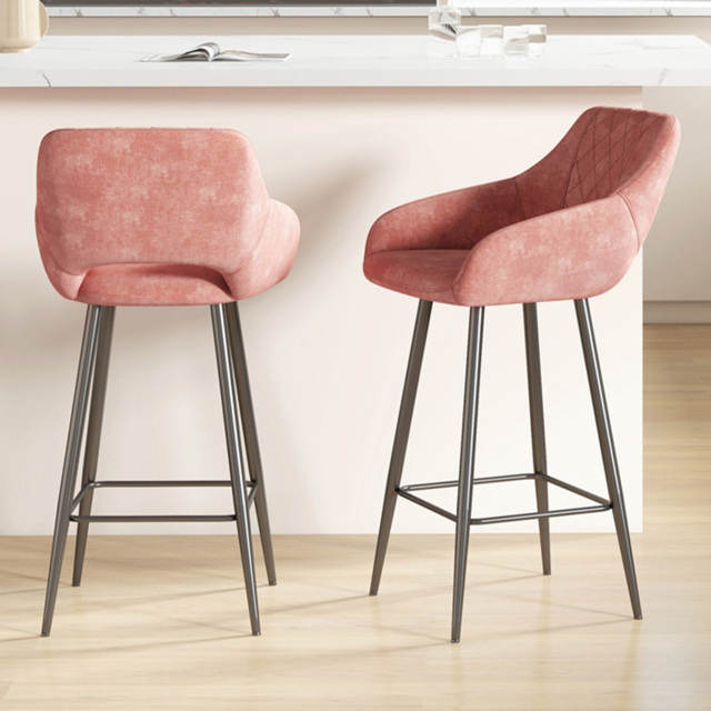 HOMCOM Pink Velvet Touch Fabric Bar Chair Set of 2 - Wilko - image 1