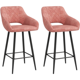 HOMCOM Pink Velvet Touch Fabric Bar Chair Set of 2 - Wilko - thumbnail 3