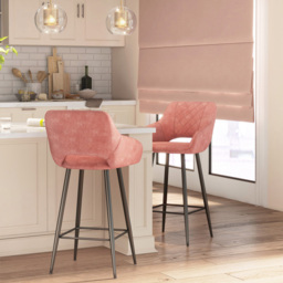 HOMCOM Pink Velvet Touch Fabric Bar Chair Set of 2 - Wilko - thumbnail 4