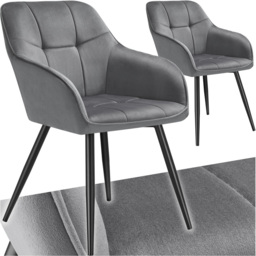 tectake Marilyn Set of 2 Grey and Black Quilted Velvet Dining Chair - Wilko - thumbnail 3